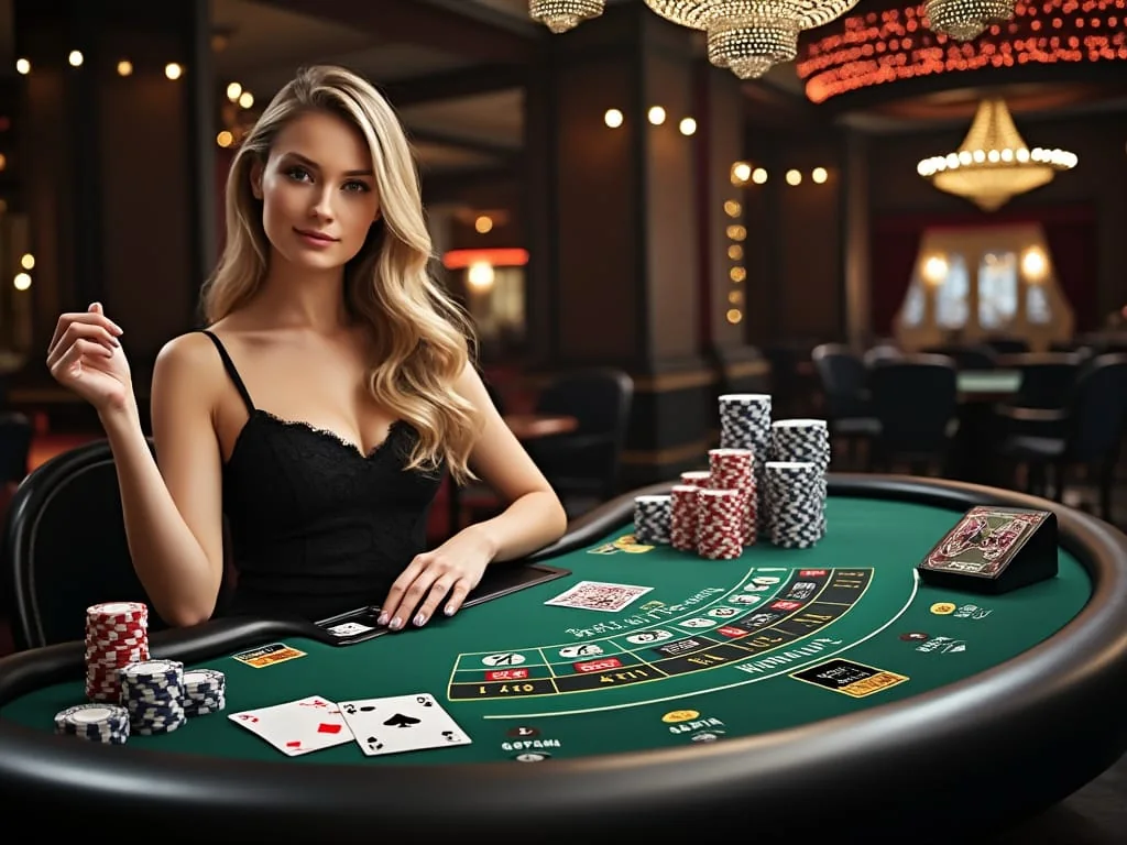 Dealer memandu permainan di meja kasino live