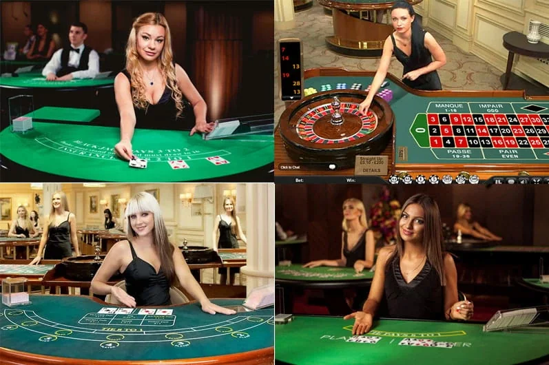 Meja permainan kartu dalam ruang kasino live